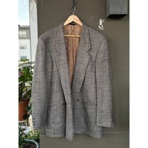 Vintage Cellini 42R Gray Houndstooth Windowpane Wool Sport Coat Blazer Jacket
